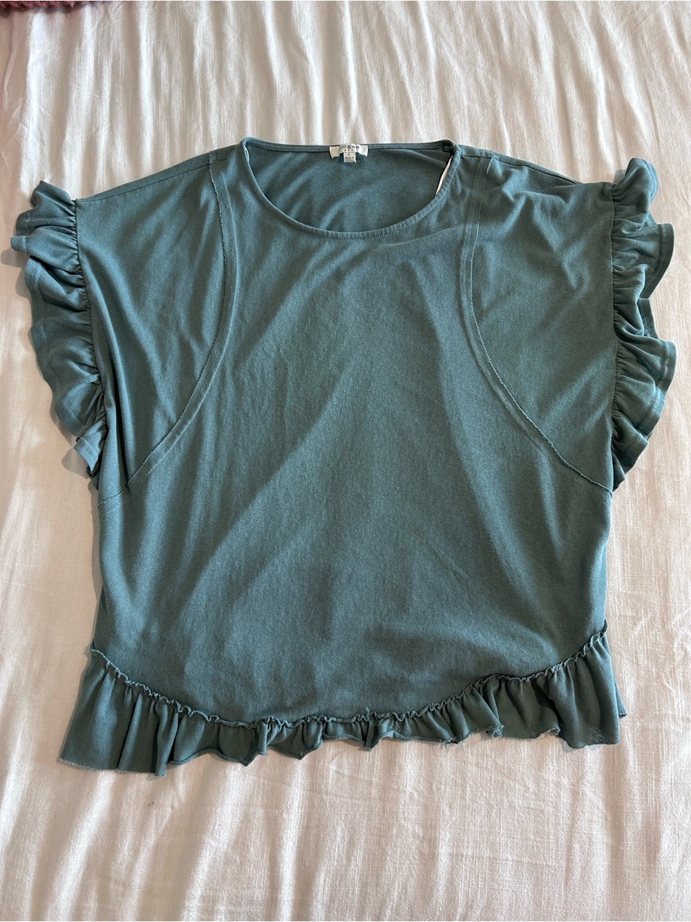 Umgee Teal Ruffle Sleeve Scoop Neck Top